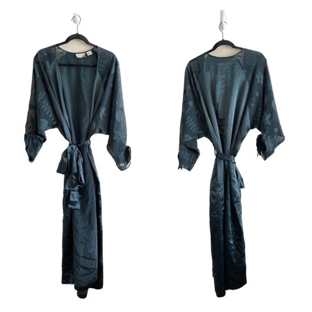Vintage Gold Label Victoria Secret Emerald Green Maxi Satin Robe Women's M/L
